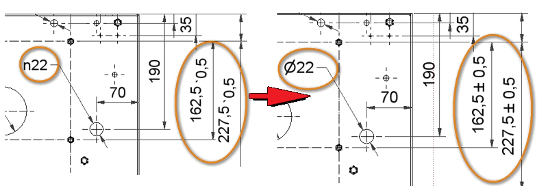 Diameter symbool wordt weergegeven als “n”